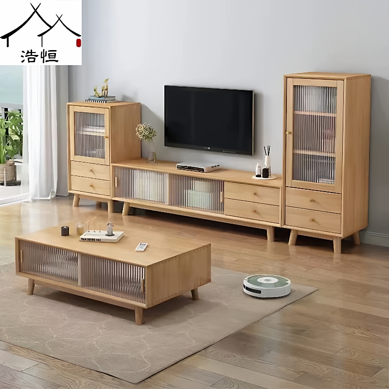 北欧简约电视柜茶几组合实木现代影视柜客厅小户型家用地柜墙边柜
