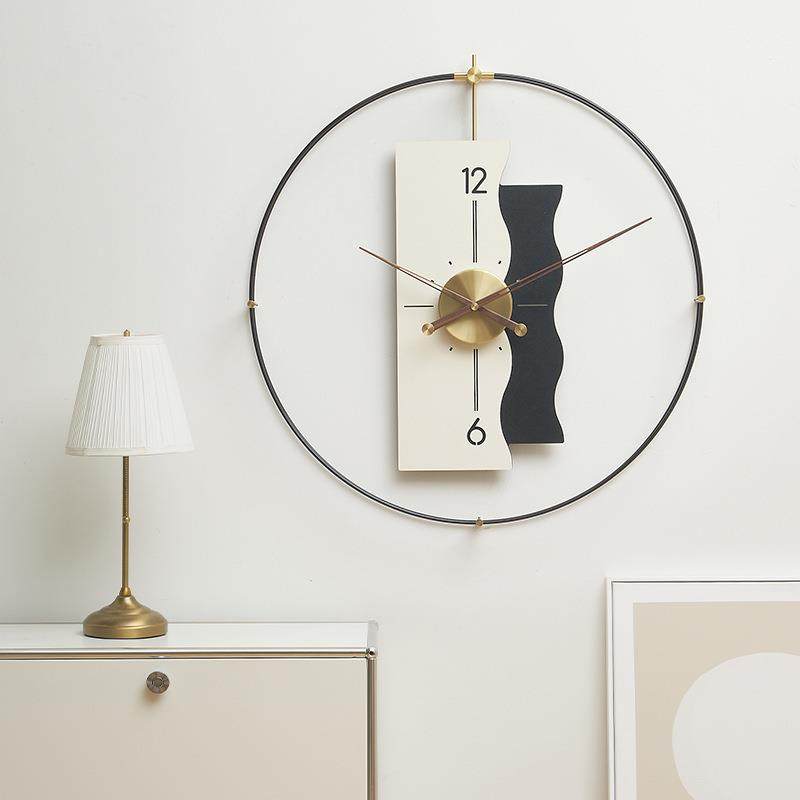 WOZOOM屋准免打孔现代轻奢挂钟客厅装饰画带钟表挂墙艺术创意时