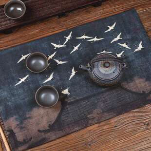 ID3L瑞鹤图小茶铺茶席 禅意布艺桌旗新中式桌布棉麻 耐脏茶垫呷鸣