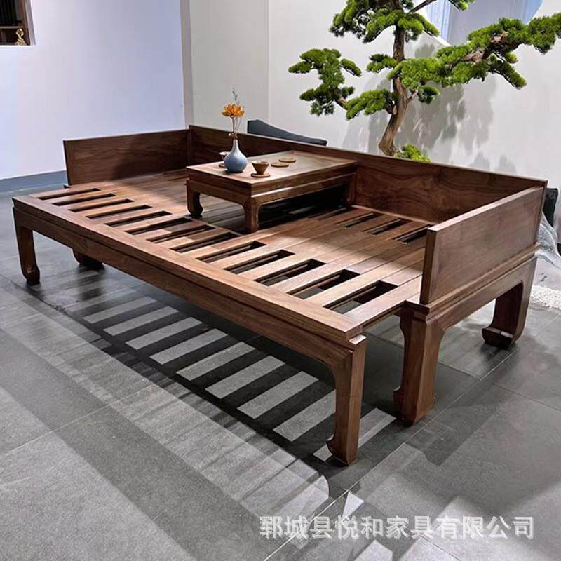 新中式老榆木罗汉床小户型客厅沙发床可伸缩榻榻米推拉床榻美人榻