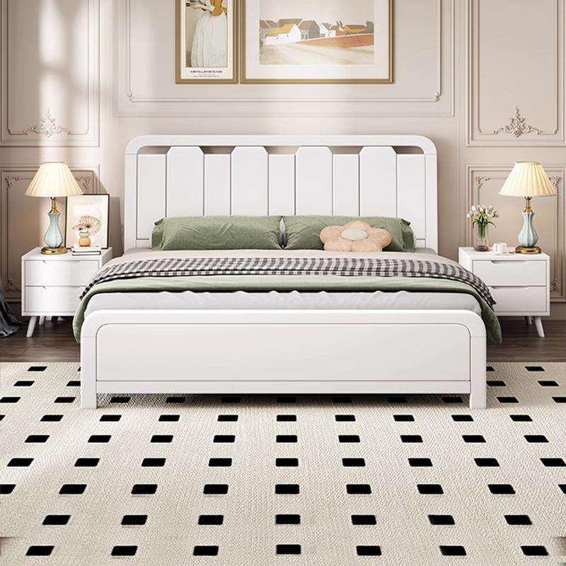 北欧实木床白色黑色双人现代简约1.8m高靠背两米二大床主卧储物床