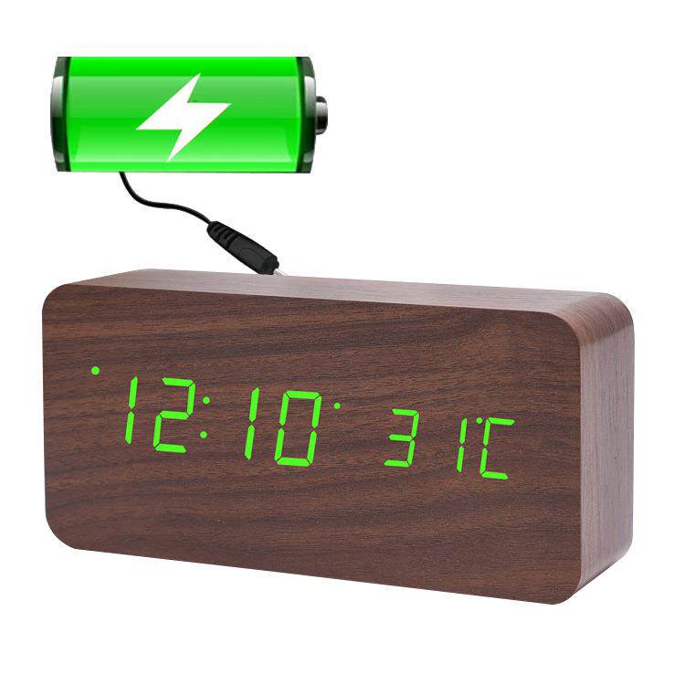 《充电款木头钟》创意时尚办公家居精品可充电木质闹钟 木头台钟
