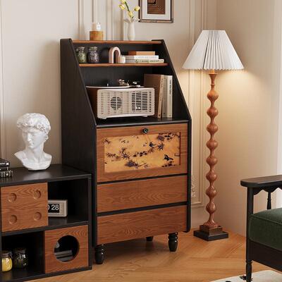 全实木边柜客厅靠墙香云纱储物柜卧室收纳柜现代简约小户型置物柜