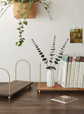 收纳架书籍桌上置物架北欧ins本风书小书架创意CD实木桌黄铜面