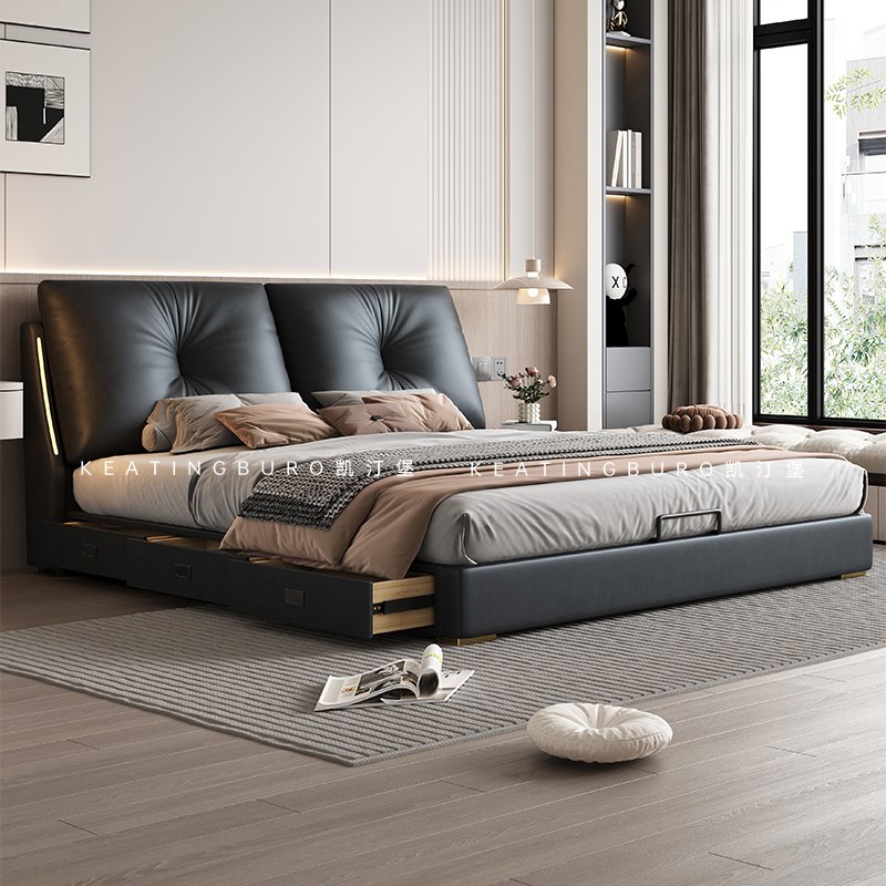 真皮床现b代简约主卧高端大气1.8米双人床2米x2米2储物软包婚床