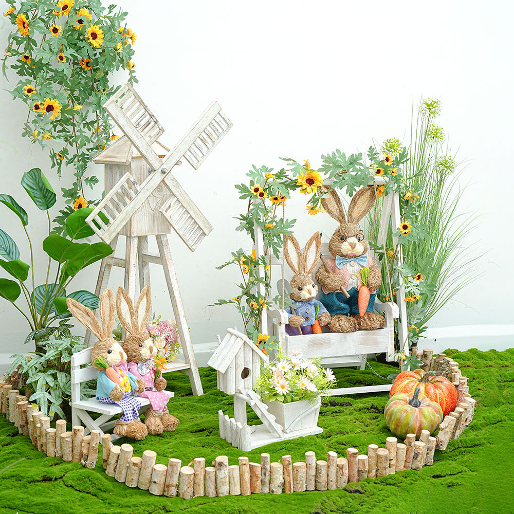 草编兔子幼儿园走k廊装饰秋千花架空中吊饰田园庭院摆件微景观橱