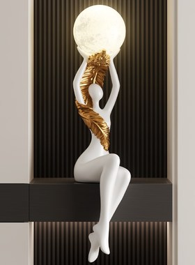 轻奢玄关人物艺术摆件高r级感雕塑客厅电视柜旁氛围灯工艺品软装