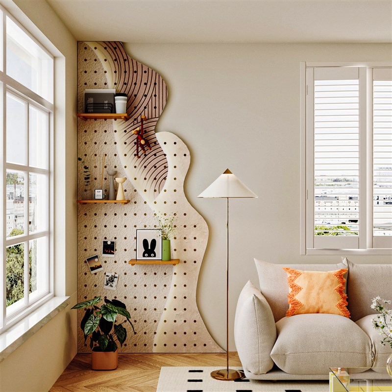 洞洞板置物架定制入户玄关造x型墙墙面装饰奶油风背景墙展示收纳