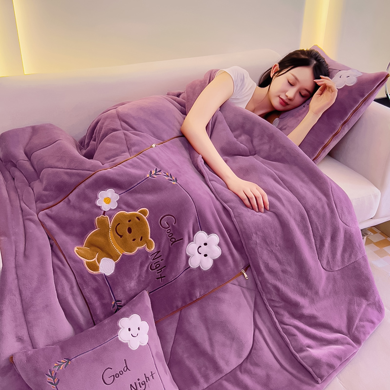 2023加厚抱枕被两用摺叠双面牛奶绒毯H子办公司午睡汽车载枕二合