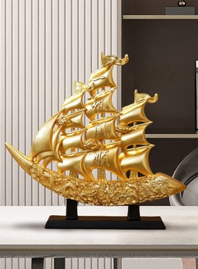 新中式一帆风顺帆船摆件办公酒柜F玄关高档家居装饰品乔迁送礼