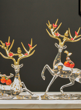 水晶透明小鹿麋鹿轻m奢高档家居玄关客厅电视办公室酒柜装饰品摆