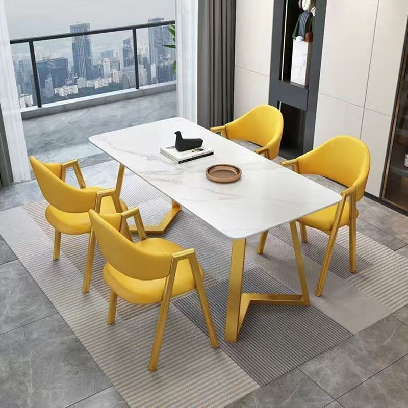 意式轻奢岩e板餐桌椅组合商用现代简约家用小户型吃饭桌长方形桌