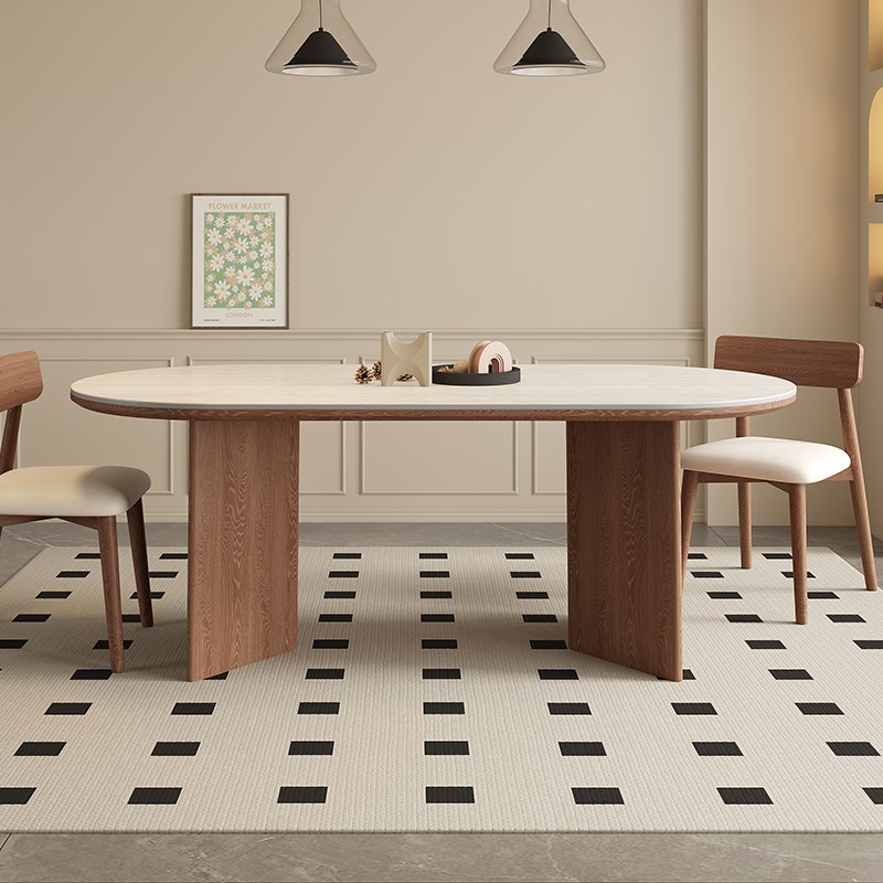 复古简约a家用实木岩板餐桌椅组合白蜡木厨房餐厅网红高端吃饭桌