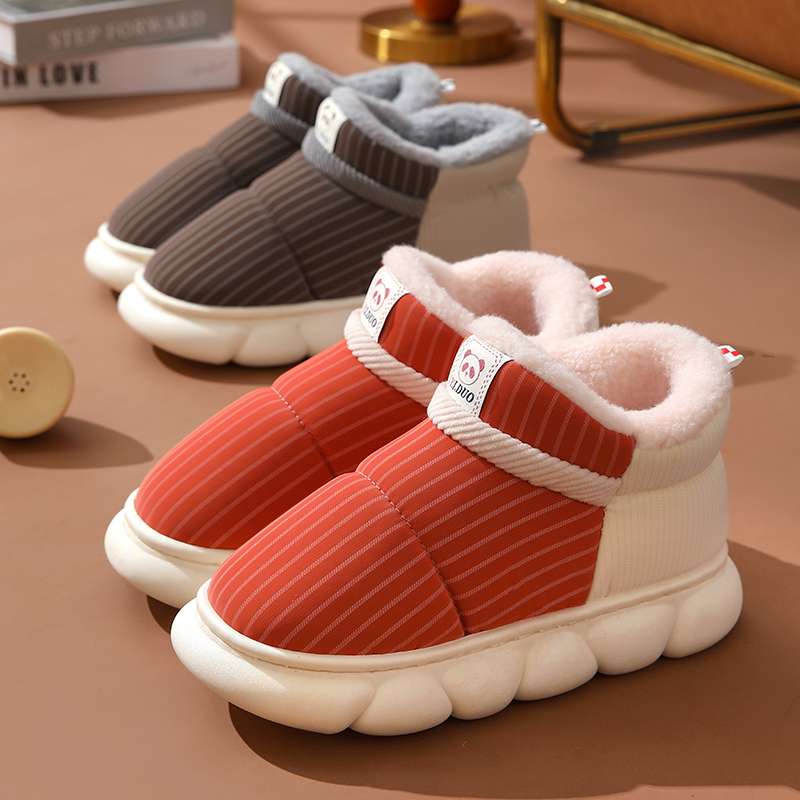 高筒棉拖鞋女冬季加厚加绒棉鞋男皮款防滑防水棉鞋V家居鞋包跟外