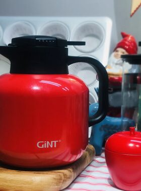 红色钢保温保温壶热水瓶3家用庆1.816喜长车载效真空L嘉特办公室