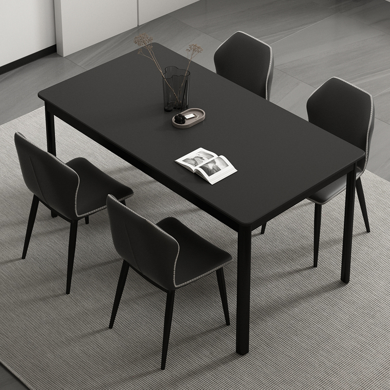 白色极简岩板餐桌椅组合轻奢现代简约小户型家用吃U饭桌网红长方