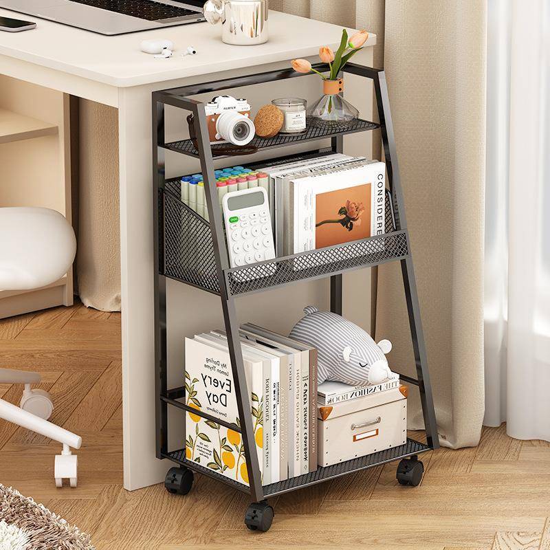 小书架可移动带轮置物架书桌面书本书包收纳落地桌边简易课桌旁柜