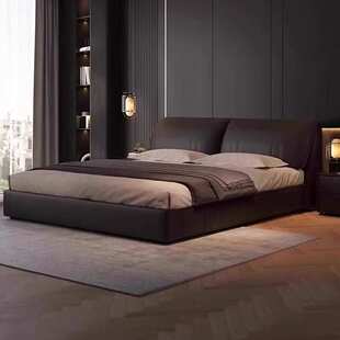 意式轻奢大象耳朵真皮床现代极简主卧大床小户型双人床婚床皮艺床