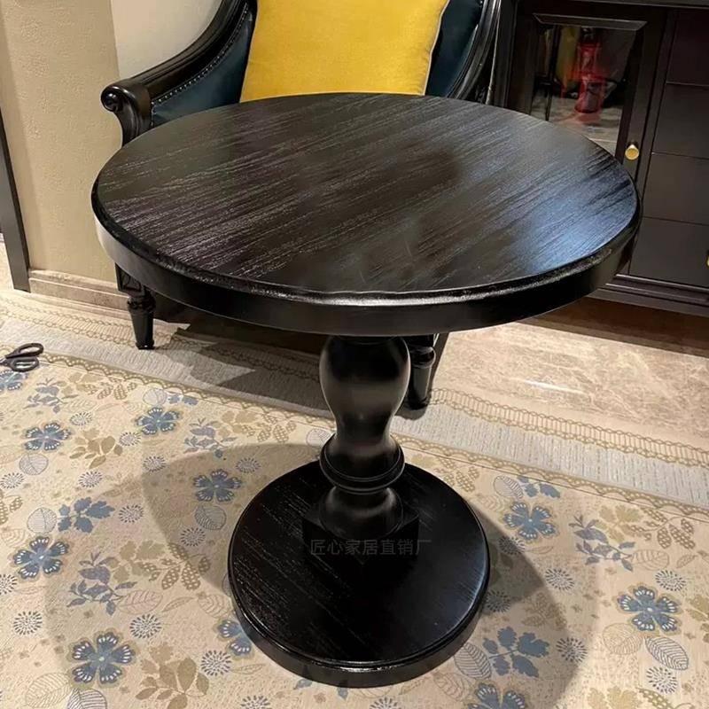 9C欧式复古小桌子极简60茶几咖啡桌甜品店沙发边几法式圆桌餐桌黑