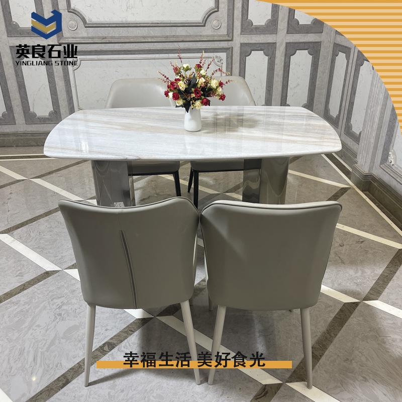 轻奢大理石餐桌组合现代简约吃饭桌子家用汉都人大理石长方桌小户