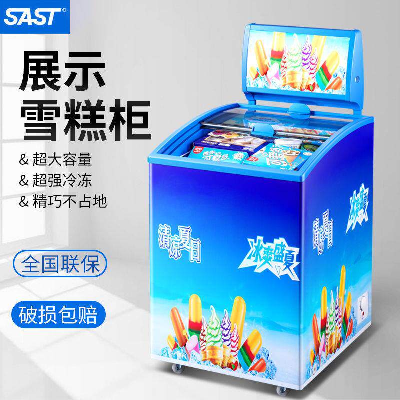 SAST雪糕柜展示柜冷冻冷藏大容量小型车用玻璃冰柜圆弧柜车载冰箱