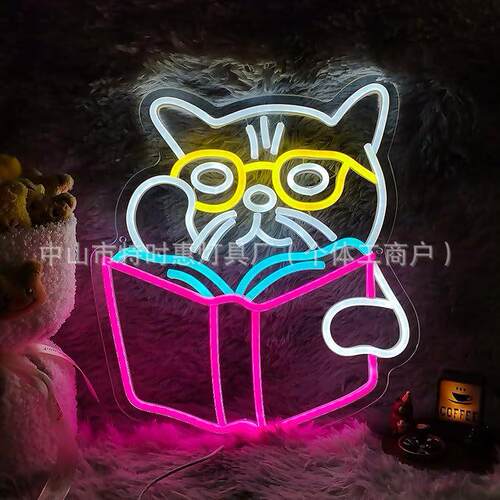 跨境亚马逊霓虹灯拉面发光招牌标识LED氛围灯 猫发光造型灯