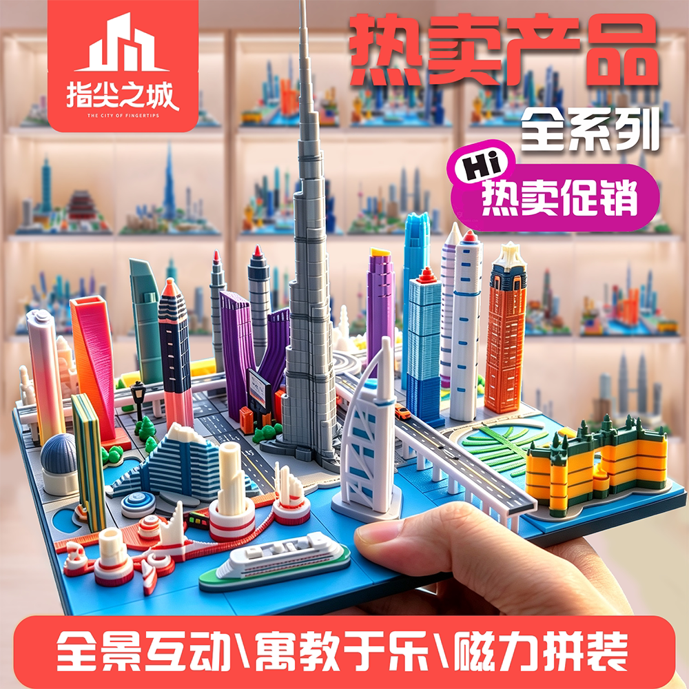 城市模型玩具微缩建筑积木指尖场景儿童大厦手工diy沙盘男孩礼物