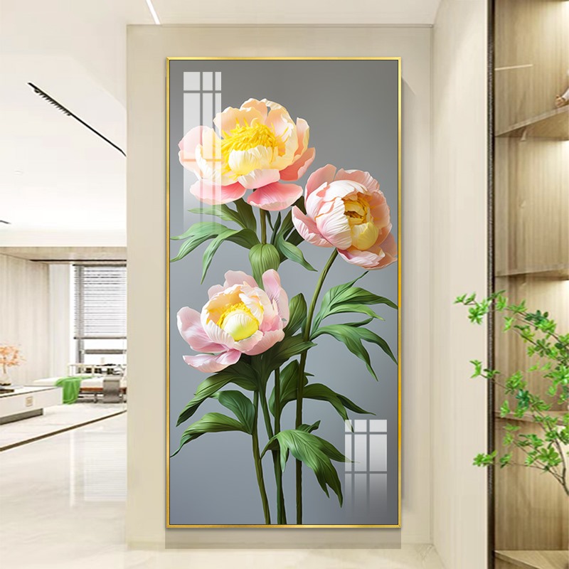 玄关背景墙花卉装饰画现代简约过道走廊挂画民宿酒店创意高档壁画图片