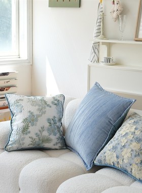 The7thHug法式复古蓝花抱枕轻奢高级样板间沙发客厅花卉靠垫