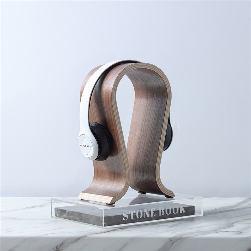 简约复古木质耳机支架摆件电脑桌电视柜客厅卧室家居装饰品样板间