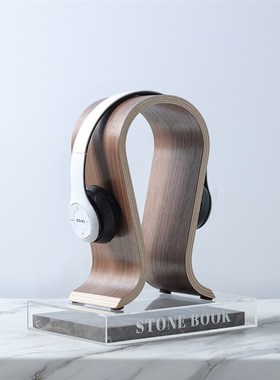 简约复古木质耳机支架摆件电脑桌电视柜客厅卧室家居装饰品样板间
