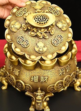 黄铜开盖貔貅聚宝盆存钱罐摆件家居办公桌面装饰礼品工艺品