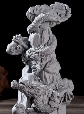 中式龙柱摆件鱼缸造景石桌面装饰品茶宠招财龙年摆件入户玄关家居