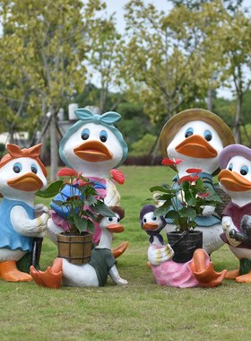 户外卡通鸭子雕塑花园庭院幼儿园草坪装饰品迎宾动物花缸公园摆件