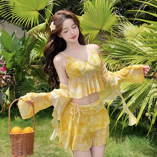 度假泳装 花房姑娘2025新款 泳衣女分体四件套遮肉显瘦可爱甜美夏季