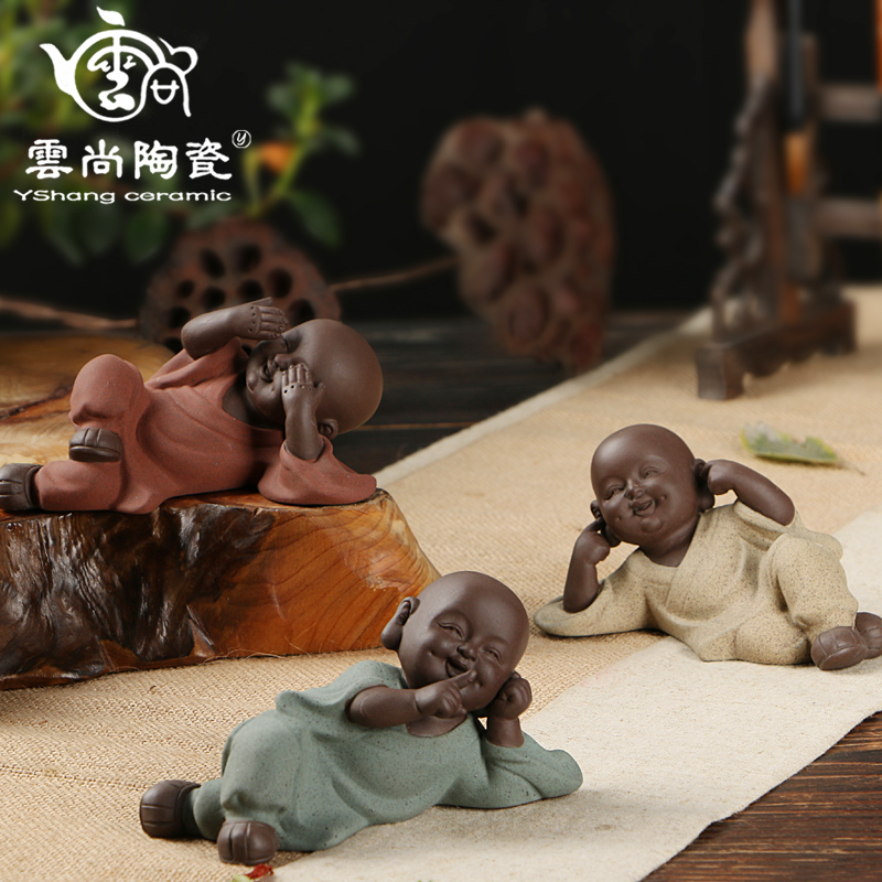 三不小和尚茶宠摆件精品紫砂可养茶宠手工茶玩功夫茶具配件 包邮