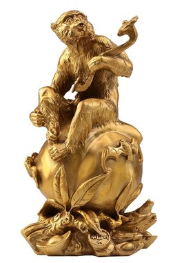 纯黄铜猴子摆件如意寿桃铜猴子客厅摆件小号精致金属猴子祝寿礼品