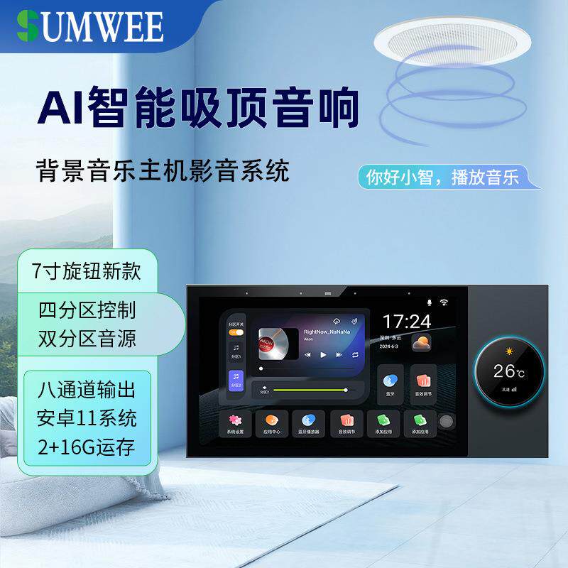 AI智能声控吸顶音响嵌入式家庭背景音乐主机客厅环绕重低音箱套装