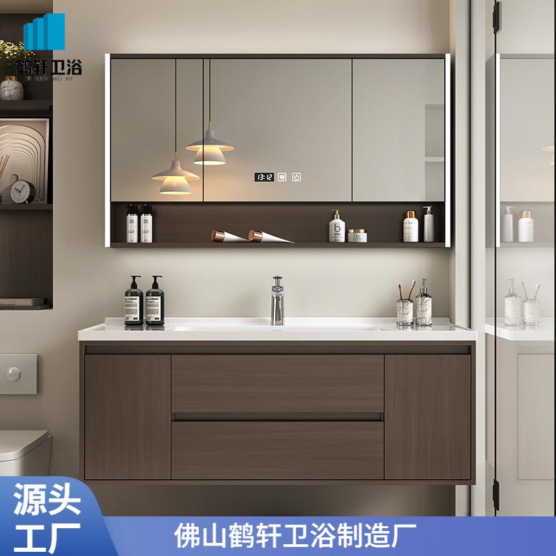 中古风浴室柜组合陶瓷一体盆胡桃色卫生间洗手脸盆柜洗漱台新中式