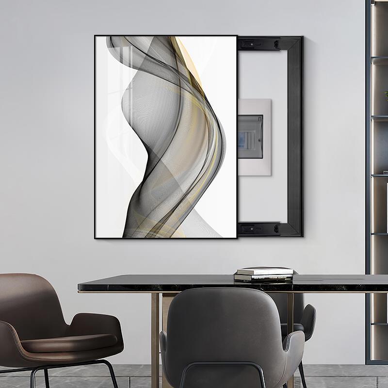 现代简约电表箱装饰画抽象线条竖款壁画配电箱电闸盒开关遮挡挂画