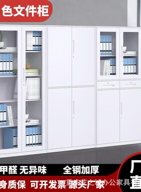 薄边纯白色铁皮文件柜资料档案柜办公室储物柜矮柜玻璃柜组合带锁