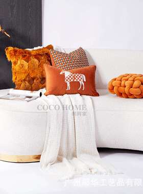 轻奢客厅抱枕组合套装橙色系沙发抱枕套搭配办公室座椅靠垫柔软垫