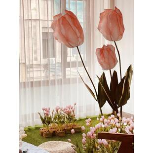 高端纸艺手工花立体仿真郁金香店铺开业橱窗背景装饰活动场景布置