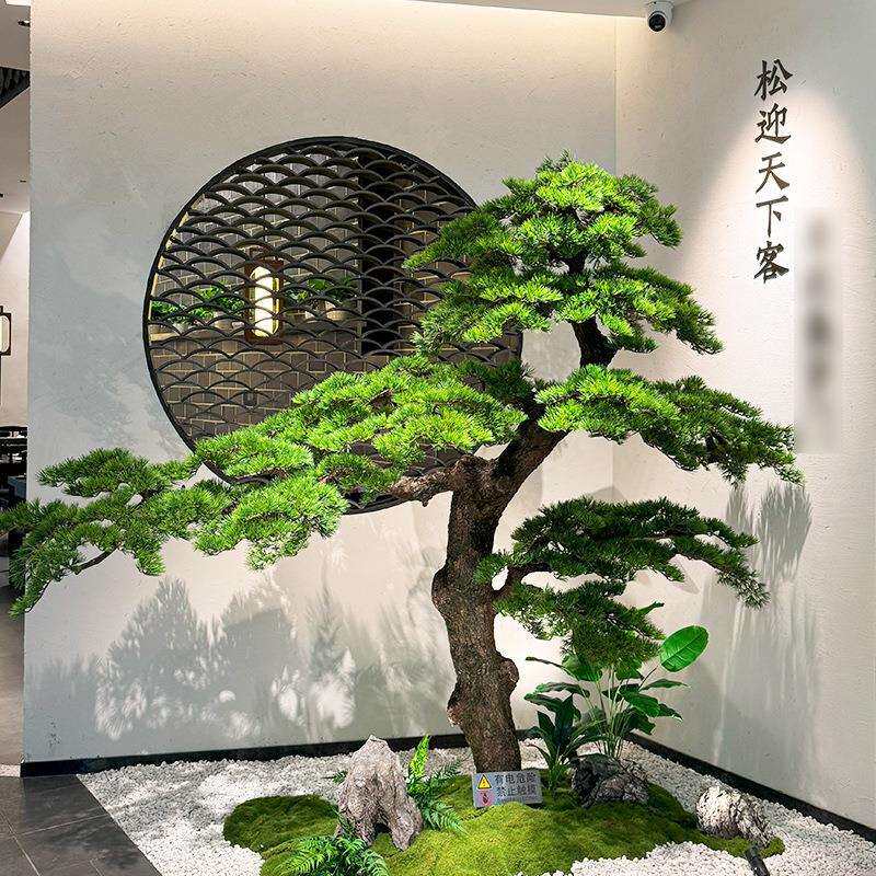 仿真迎客松摆件松树大型罗汉美人松绿植盆景玄关展厅装饰造景假树