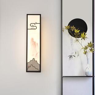 新中式壁灯高级仿云石中国风书房茶室过道禅意卧室客厅长条挂画