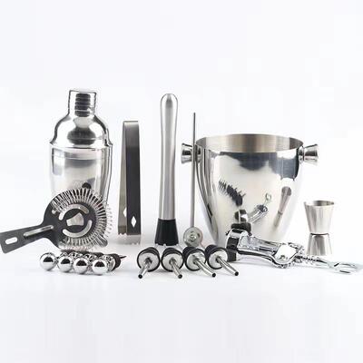 厂家跨境不锈钢调酒器套装1400ml冰桶16件套红酒开瓶器酒塞