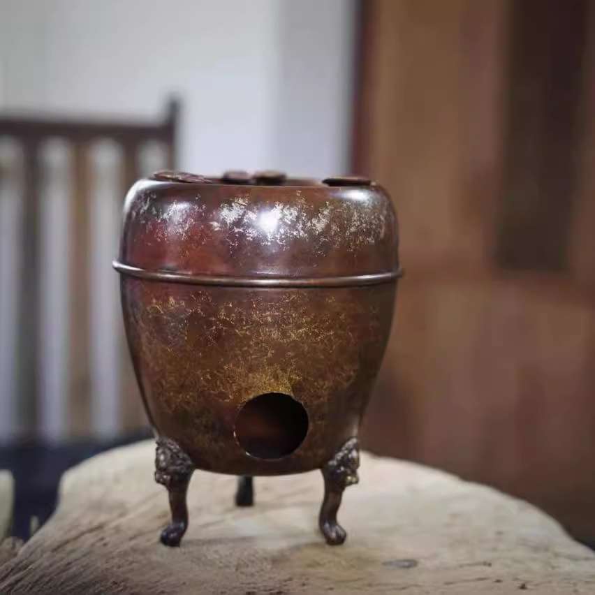 手工复古紫铜兽足纯铜火炉炭火煮水煮茶温茶炉仙芝风炉凉炉碳炉