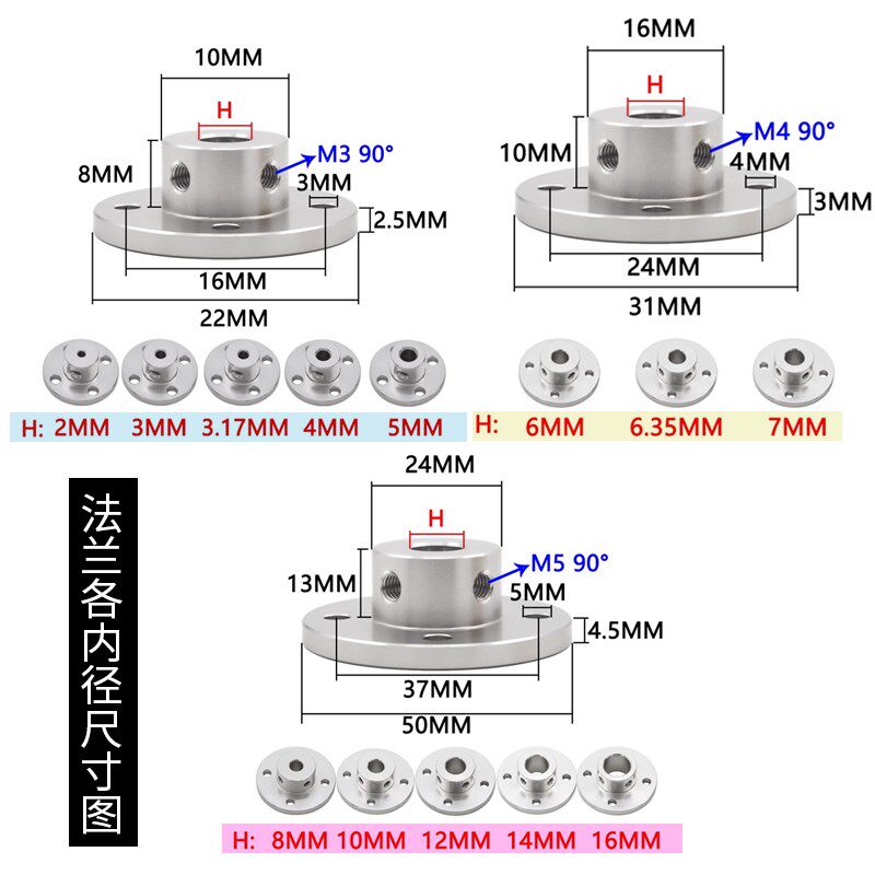 铝合金法兰联轴器2/3/4/5/6/8/10/12/16mm法兰盘光轴固定座支架