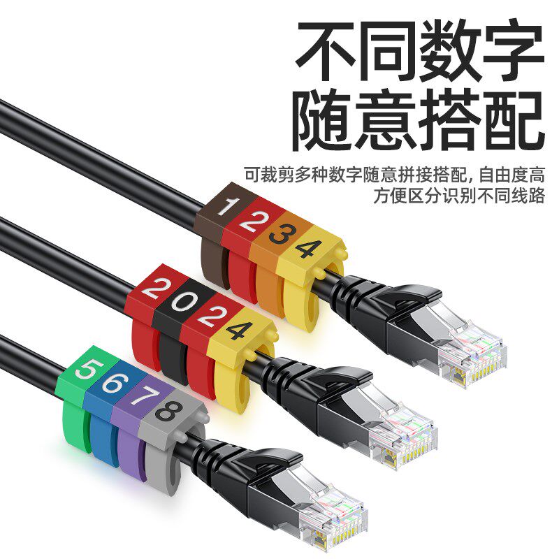 M开口环保卡式号码管彩色数字卡扣标签机房网线理线标识标记线号