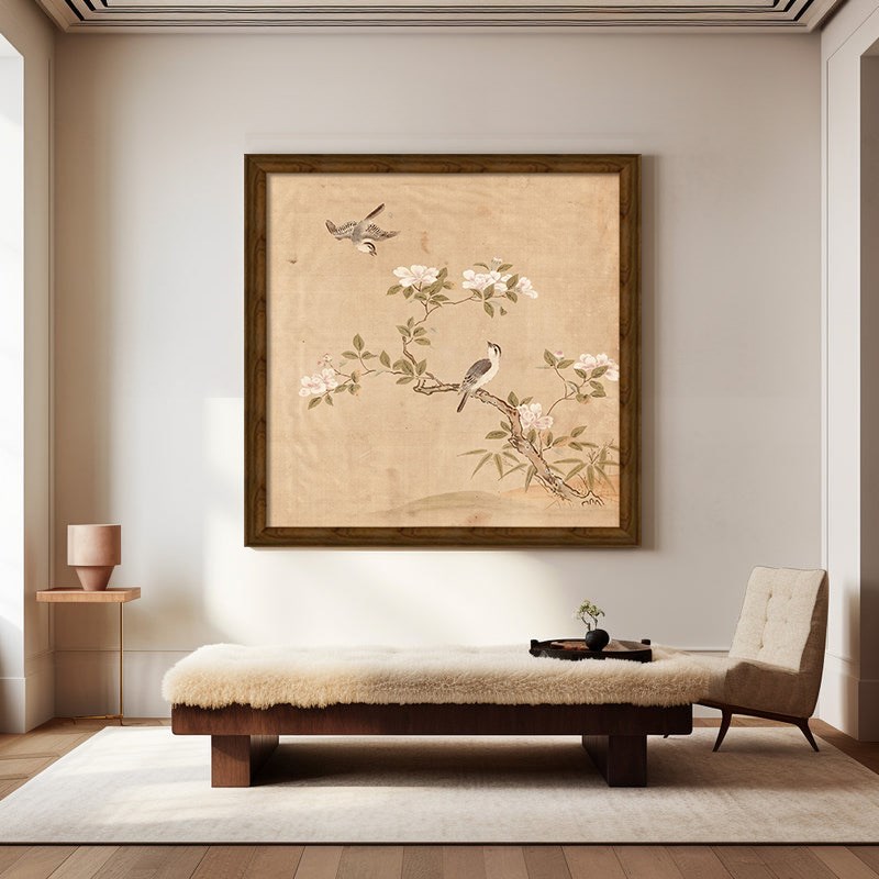 宋代美学中式花卉手绘油画喜上枝头客厅书房装饰画背景墙玄关挂画图片